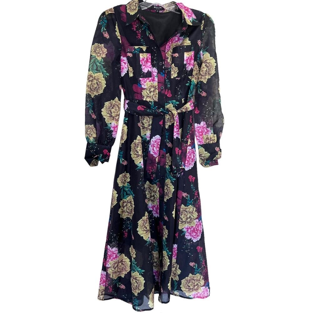 Beulah Style floral fit and flare midi shirt dress size Small